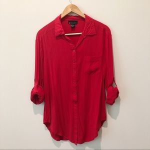 Red Button Up Tunic Shirt